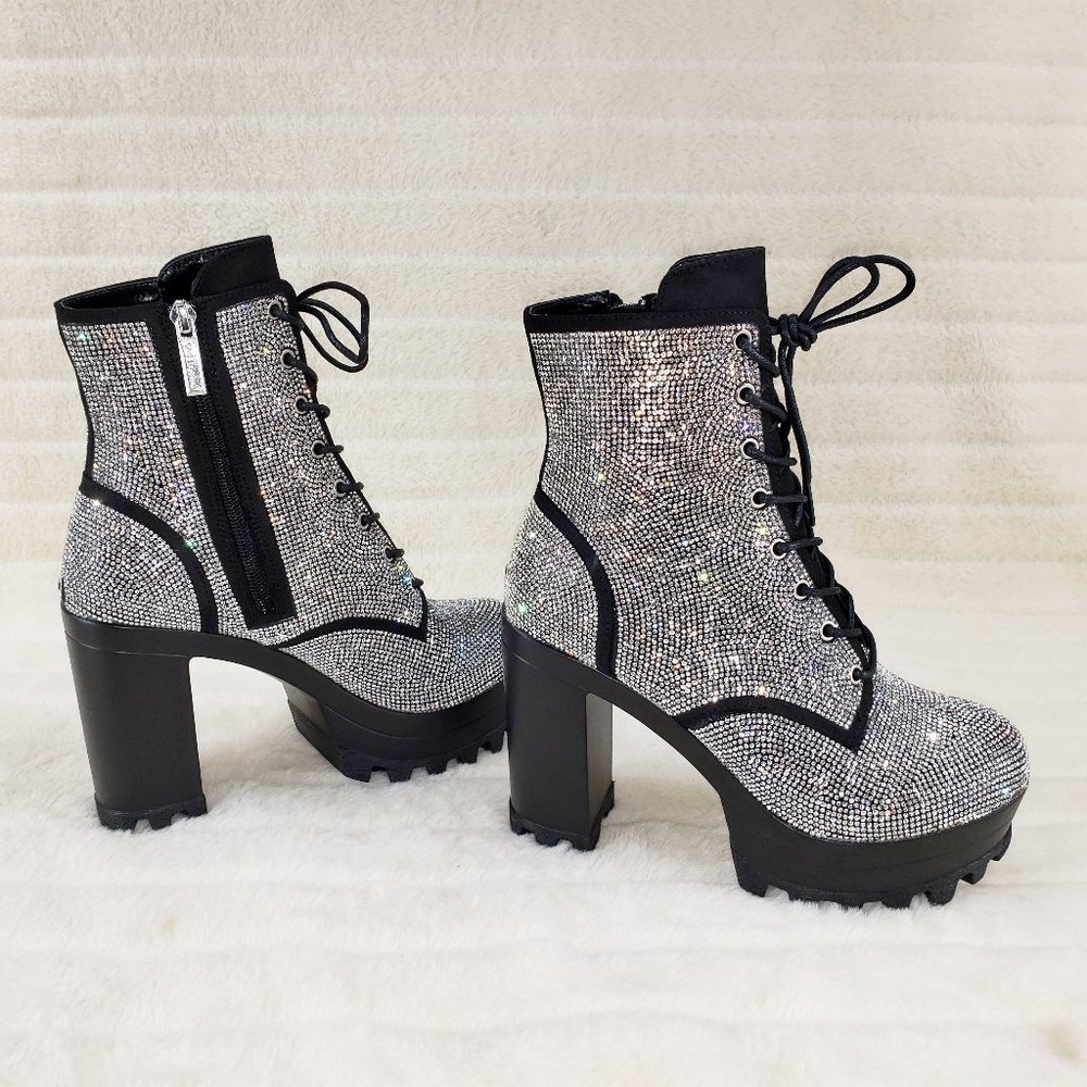 Cape Robbin Silver Crystal Lace-Up Platform Ankle Boots - Picture 6 of 15